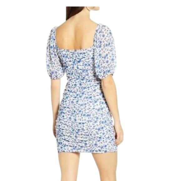 All in Favor Sasha Blue Floral Ruched Mini Dress, Size XL NWOT Cottagecore - Picture 2 of 8